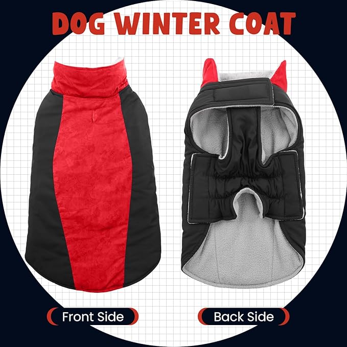 Warm Dog Coat,Waterproof Jacket in Winter Adjustable and Reversible Doggy Fleece Outfit,Thick Clothes with Foldable Collar for Puppy in Cold Days,XL Red