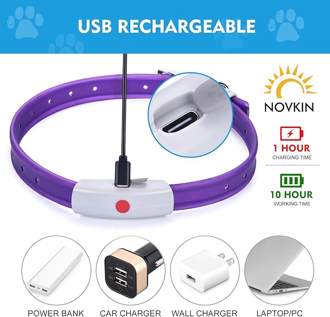 Lighted Dog Collar, Rechargeable Light Up Pet Collar, Waterproof LED Dog Collar Glow in The Dark, Make Pet Visible and Safety for Night Walking for Small Medium Large Dogs (Rainbow)