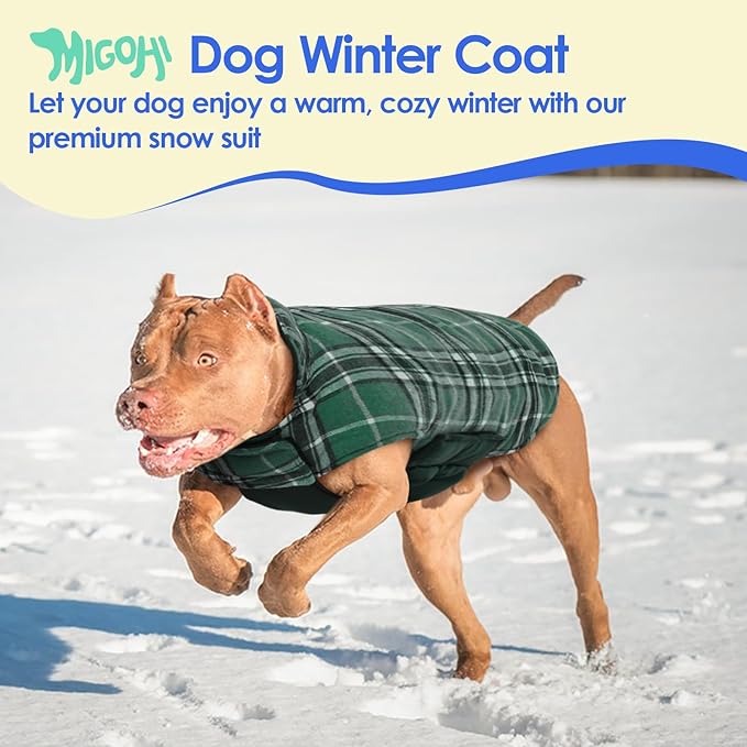 MIGOHI Reversible Dog Coats, Warm, Windproof & Waterproof Jackets for Cold Weather, British Plaid Warm Dog Vest, Green, 2XL