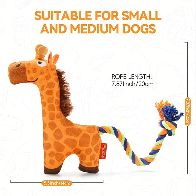 AUSCAT Plush Dog Rope Toy, Durable Squeaky Dog Toys for Puppy Small Medium Dogs (Not for Aggressive Chewers), Giraffe