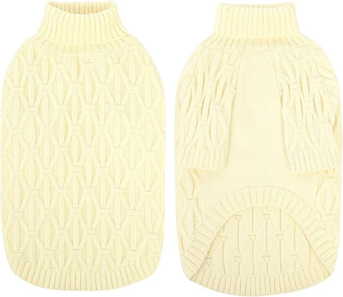 Queenmore Small Dog Sweater,Warm Pullover Dog Sweaters for Small Dogs Boys Girls,Soft Winter Doggie Sweaters,Thick Warm Dogs Clothes for Chihuahua,Dachshund,Yorkie(Beige,S)