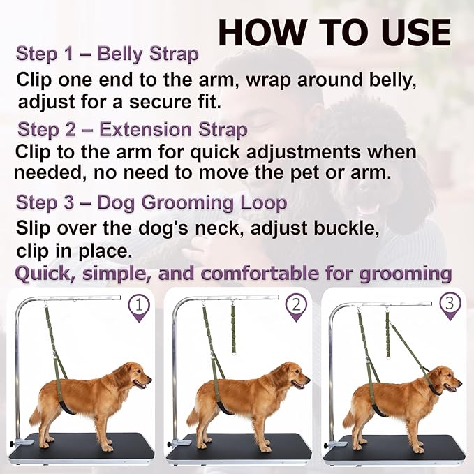 Dog Grooming Belly Straps Green Pet Grooming Supplies 3 Sets Professional Dogs Belly Band Pets Dogs Groomer Extension Strap Table Arm Loop Extender for Small Medium Large Breed (Green)