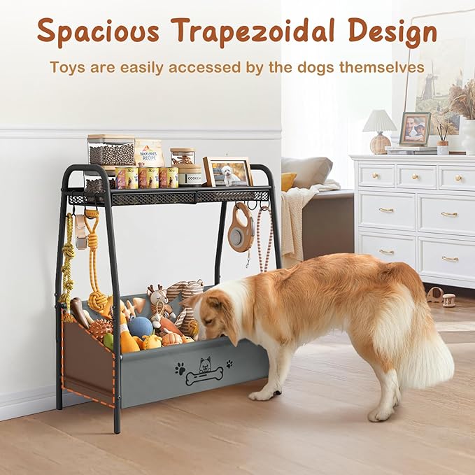 Large Dog Toy Basket, Dog Toy Bin with Storage Organizer, Trapezoid Dog Toy Box for Dog Stuff, Toy Holder Chest for Pet Dog Cat, Dog Essentials for Dog Accessories, Dog Gift Basket Living Room