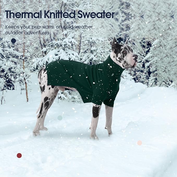 IECOii Extra Large Dog Sweater 4XL,Thermal Warm Dog Sweaters for Giant Breed Dogs,Turtleneck Knitted Knitwear for Pet Winter,Stretchy&Easy On Doggy Sweatshirt for Doberman,Great Dane(Green,XXXXL)