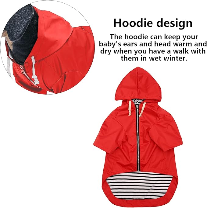 Dog Raincoat rain Jacket Raincoat Dogs Waterproof Small Medium Breeds Zip Closure Storage Pocket Harness Hole Red XL