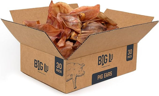 Big Lu – Pig Ear Dog Chews, 30 Count, All-Natural Single-Ingredient Pork Treats, Easily Digestible, Supports Joint Health with Glucosamine and Chondroitin