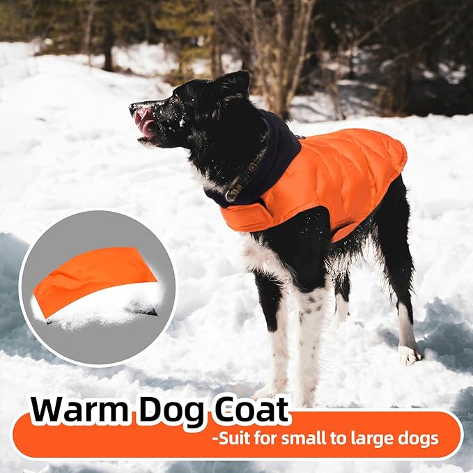 Nanaki Small Dog Puffer Jacket with Leash Hole, Warm Winter Coat Dog Puffer Coat Reflective, Lightweight Windproof Snowsuit for Hiking Walking Outdoor Activities, Halloween Christmas Easy on, Orange