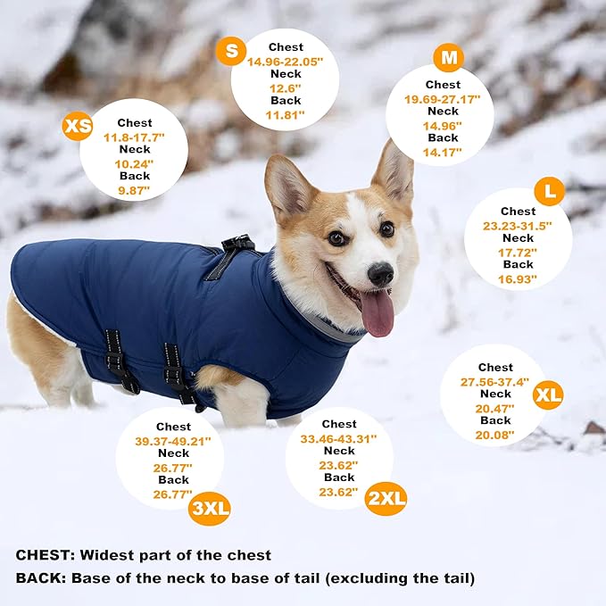 Small Dog Coat with Harness Built-in, Waterproof Reflective Fleece Lined - Warm Windproof Winter Jacket with Back Zipper, Cold Weather Snow Dog Coats - Blue - S