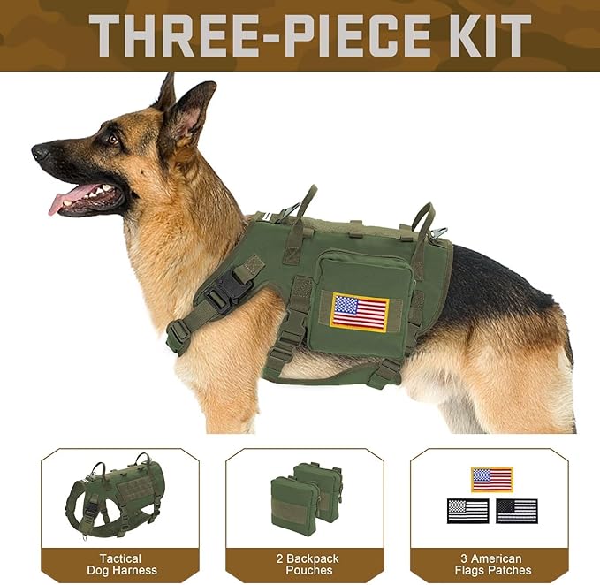 Forestpaw Dog Harness Medium Sized,Tactical Dog Harness with Handle,No Pull Military Style Service Dog Vest with Pockets Adjustable for Medium Large Dogs,Green,Chest 21.5-45"