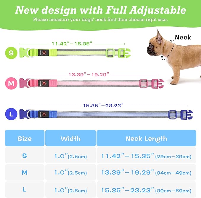 YFbrite Full Adjustbale LED Dog Collar, Full Illuminated Light up Dog Collars, Reflective Dog Collar Light Glowing in The Dark for All Dogs Safety (Large, Blue-2)