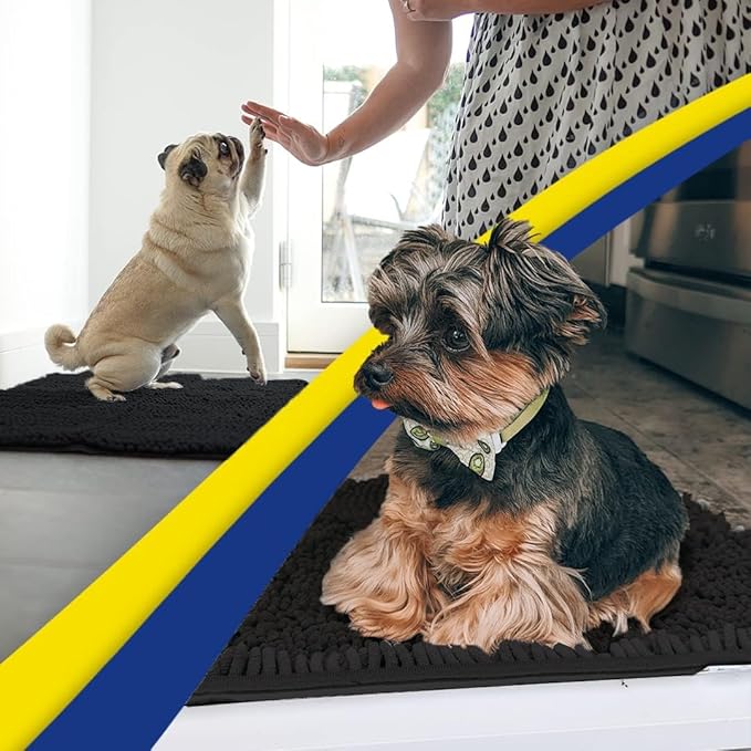 Muddy Mat® AS-SEEN-ON-TV Highly Absorbent Microfiber Door Mat and Pet Rug, Non Slip Thick Washable Area and Bath Mat Soft Chenille for Kitchen Bathroom Bedroom Indoor and Outdoor - Black XL 59"X35"