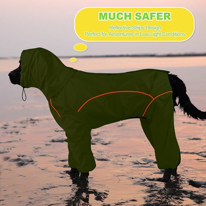 Dog Raincoat, Waterproof Dog Rain Jacket with Removable Hood，Adjustable 4 Legs Pet Poncho with Leash Hole，Reflective Stripe Hooded Snowproof Windproof Clothes for Small to 3X-Large Dogs, S