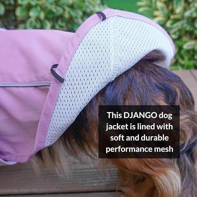DJANGO Dog Jacket & Raincoat – Lightweight Water-Resistant Coat for Small, Medium, Long Dogs, Dachshunds – Reflective, Adjustable Fit, Harness-Compatible Easy-Access Harness Hole - Lilac Purple Medium