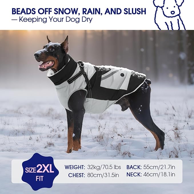 FUAMEY Dog Winter Jackets for Small Dogs,Dog Coat with Harness Built in,Waterproof Dogs Snowsuits Warm Pet Jacket Zip Up Fleece Cold Weather Coats Reflective Puppy Vest with Pocket Black S