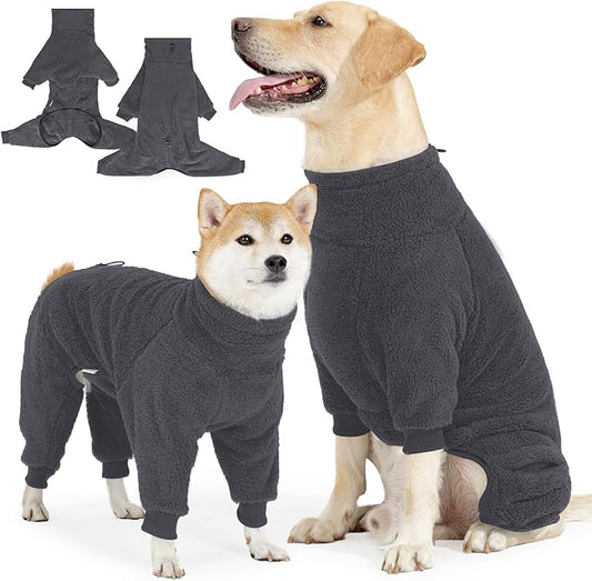 Fleece Dog Sweater for Small Medium Large Dog for Run Walk Sleep Pet Winter Jacket & Windproof Clothes Coat Large Grey