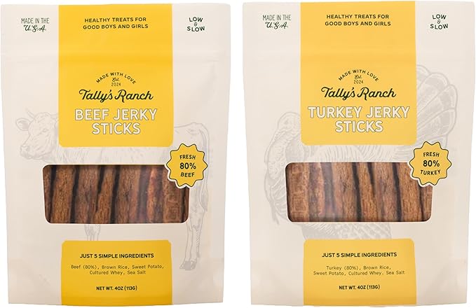 Tally's Ranch Dog Treats Bundle | 8oz Turkey and Beef Jerky Treats | All-Natural | 5 Simple Ingredients, No Added Sugar, High Protein | Made in The USA | Whole Food Ingredients