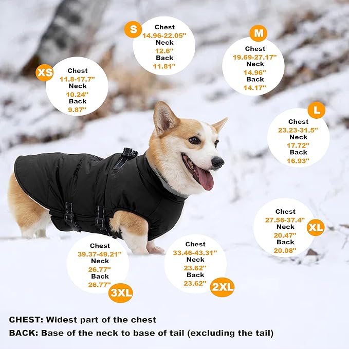 Small Dog Coat with Harness Built-in, Waterproof Reflective Fleece Lined - Warm Windproof Winter Jacket with Back Zipper, Cold Weather Snow Dog Coats - Black - XS