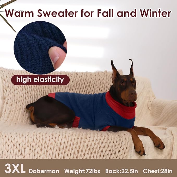 Dog Sweaters for Medium Dogs Boy Girl, Soft Turtleneck Sweater with Leash Hole, Stretchy Fall Sweater Christmas, Fleece Winter Warm Pet Clothes Costume for Schnauzer, Bichon Frise, NavyBlue M