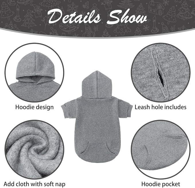 KOOLTAIL Basic Dog Hoodie - Soft and Warm Dog Hoodie Sweater with Leash Hole and Pocket, Dog Winter Coat, Cold Weather Clothes Sweatshirt for Small Medium Large Dogs Puppy Cat Boys Girls Grey L