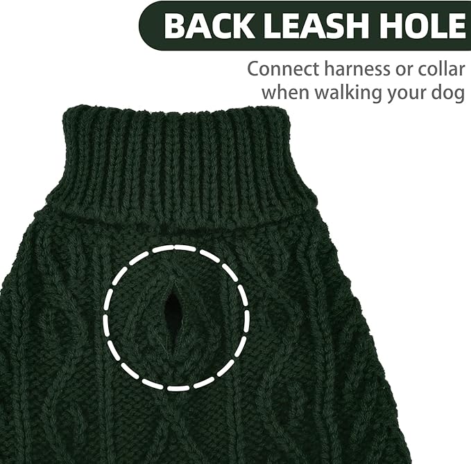 PUPTECK Dog Sweater, Turtleneck Warm Knitted Pullover Coat, Thick Cable Knitwear Clothes in Winter, Pet Apparel Outfits for Small Medium Dogs, for Cold Weather Indoor & Outdoor, Deep Green S