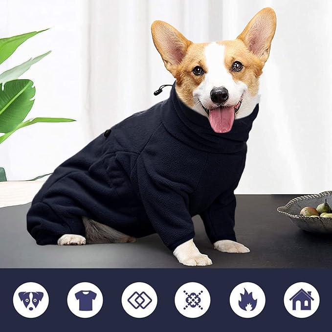 ROZKITCH Dog Winter Coat Soft Fleece Pullover Pajamas, Pet Windproof Warm Cold Weather Jacket Vest Cozy Jumpsuit Apparel Outfit Clothes for Small Medium Large Dog Walking Hiking Sleep Blue XXL