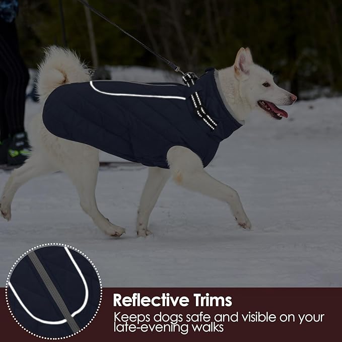 AOFITEE Coat for Extra Large Dogs, Warm Turtleneck Dog Winter Jacket with Back Zipper, Waterproof Dog Puffer Jacket for Large Dogs, XL Pet Coat Warm Snowsuit for Corgi, Border Collie, Beagle