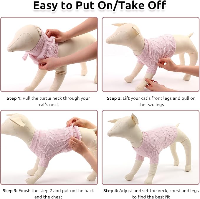 ASENKU Cat Sweater Soft Warm Puppy Clothes Knitwear for Kittens & Small Dogs, Thick Knitted Sweater for Sphynx Hairless Cats Teacup Chihuahua and Extra Small Dogs (Pink, S)