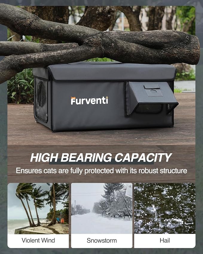Outdoor Heated Cat House in Winter,Extremely Insulated & Weatherproof,Feral Cat Shelter with Waterproof Eaves & Escape Door for Outside Stray Barn Cat(Dark Grey,25.6"x16.5"x13.4")