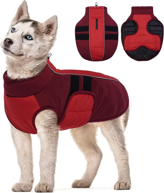 Kuoser Dog Jacket, Warm Dog Coats for Small Dogs, Reflective Doggie Winter Jacket Cold Weather Pet Coats with Leash Hole, Winter Coat Apparel for Yorkie Chihuahua, Red XS