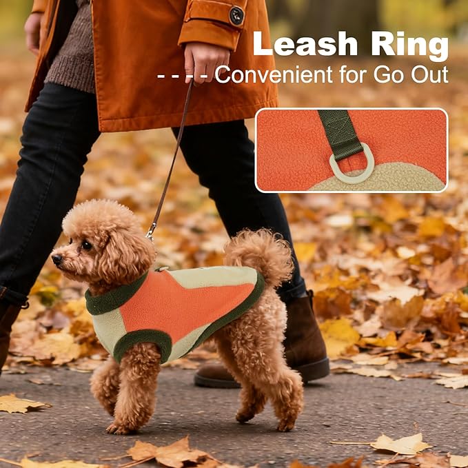 Warm Dog Fleece Sweater, Warm & Soft Vest for Walking,Running,Camping,Hunting,Stretchy & Lightweight, Cold Weather Coats with Leash Ring,Machine Washable,Orange,Size L