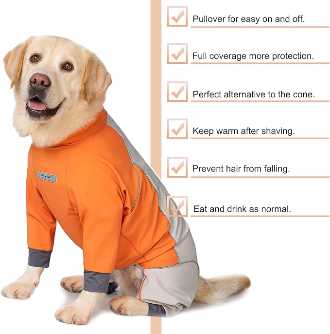 Dog Full Body Winter Coat, Waterproof Fleece Jacket for Small Medium Large Dogs Reflective Snowsuit with Zipper for Outdoor Skating (Orange, 7XL(Weight 100-138 lbs))