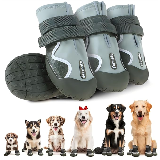 Dog Shoes for Large Small Medium Dogs,Dog Booties for Indoor Hardfloors Anti-Slip,Reflective Strip Waterproof Dog Boots & Paw Protectors for Outdoor Walking Hot Pavement,Winter Snow (Green-8)