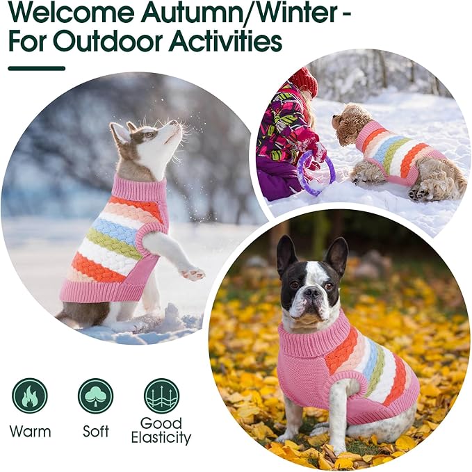 Kuoser Dog Sweater, Large Sweaters for Dog Girls Boys Christmas Thanksgiving Outfit, Thick Fall Winter Cable Knitwear, Pet Sweatshirt Warm Clothes Turtleneck Pullover, Pink L