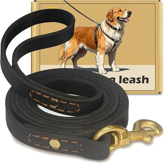 Leather Dog Leash 6 ft x 3/4 inch,Strong and Soft Heavy Duty Genuine Leather Dog Leash for Large, Medium, Small Dogs Premium Leather Leash for Dogs