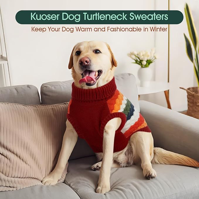 Kuoser Dog Sweater, XL Dog Sweaters for Large Dogs Pet Cable Knitted Pullover Warm Clothes, Turtleneck Classic Knitwear Soft Thick Puppy Xmas Holiday Outfit Cold Weather Thermal Wear, Red XL
