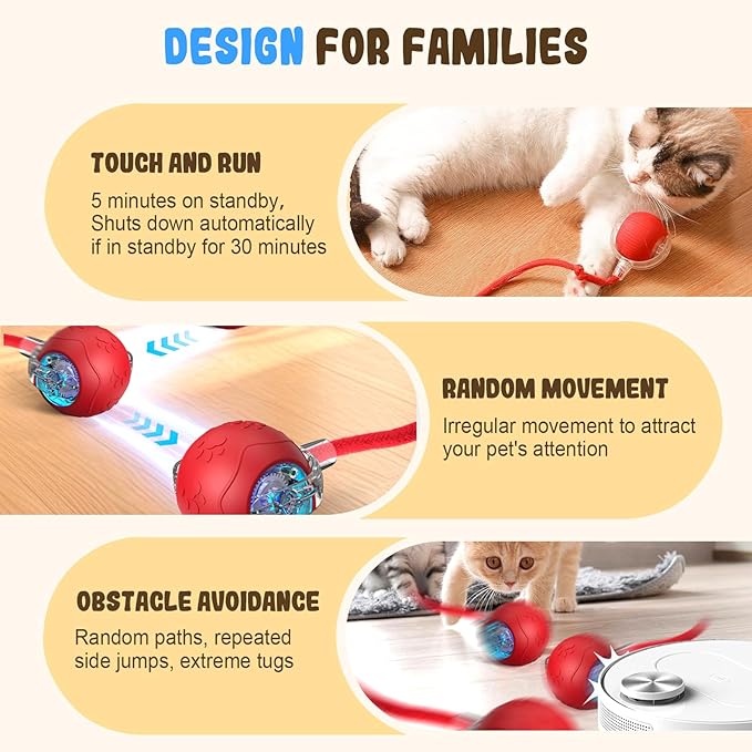 Interactive Cat Toy Balls, 2025 New Cat Toys for Bored Indoor Adult Cats Peppy Pet Ball for Cats (Red)