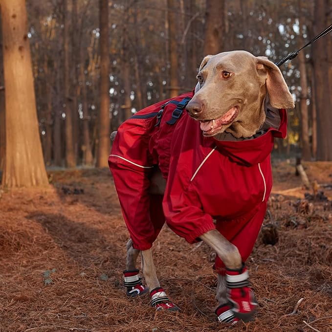 Small Medium Large Dog Raincoat, Waterproof Dogs Rain Jacket, Puppy Side Zipper Reflective Strip Leash Holes Elastic Raincoats