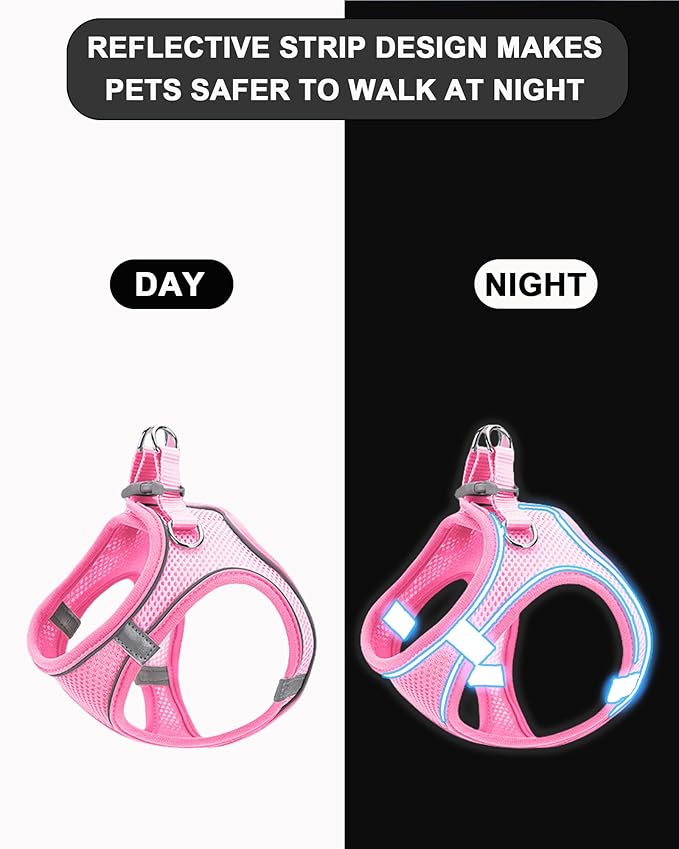 XXXS Pink Soft Mesh Dog Harness and Leash Set,No Escape Puppy Harnesses for Training Walking， Reflective Adjustable Puppy Vest for Small Medium Dogs, Cats (Pink, XXXS)