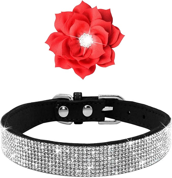 Serijoars Small Dog Collar with Rhinestone Crystal Diamond Colorful Bling Girl Puppy Cat Collars (S, Black6)