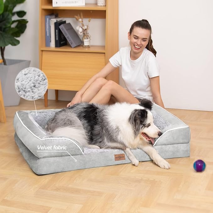 Comfort Expression Orthopedic Dog Bed for Small Dogs 24x16 Inch, Waterproof Egg Crate Foam Small Pet Bed with Removable Bolsters, Dog Couch with Washable Cover & Non-Slip Bottom, Grey White