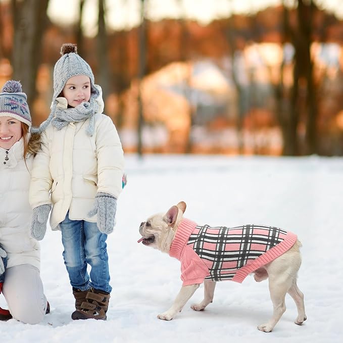 SCENEREAL Turtleneck Dog Sweater for Small Medium Large Dogs Girls Boys, Christmas Plaid Pullover Puppy Sweatershirt, Dogs Cold Weather Outfit Clothes, Ideal Gift for Pet in New Year, Pink Plaid ML