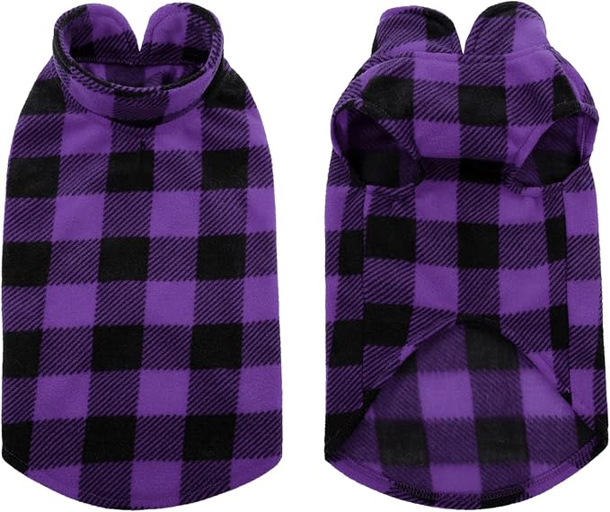 Kama Bridal Dog Spring Autumn Winter Coat Pullover Fleece Vest for Cats & Dogs - Thin Sweater, Purple & Black Plaid (Purple, S)