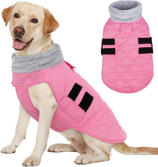 Kuoser Dog Jacket, Winter Dog Coats for Medium Dogs, Cold Weather Coats Pet Clothes, Doggie Snow Jacket for Frech Bulldog, Boston Terrier, Pink L