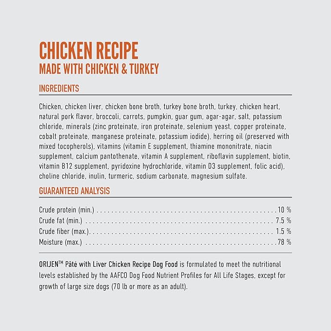 ORIJEN Pate Wet Dog Food Chicken Recipe with Liver 12.8oz Cans (12 Count)