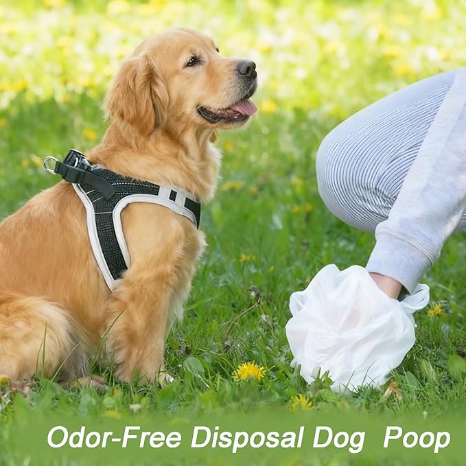Odor-Sealing Dog Poop Bags with Handles, 160-Count Large Capacity (5L) Pet Waste Bag, Unscented Poop Bags for Dogs or Cat Litter, Conceals Smell & Mess(White)