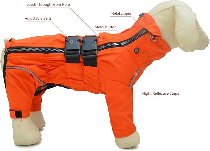 Dogs Waterproof Jacket, Lightweight Waterproof Jacket Reflective Safety Dog Raincoat Windproof Snow-Proof Dog Vest for Small Medium Large Dogs Orange S