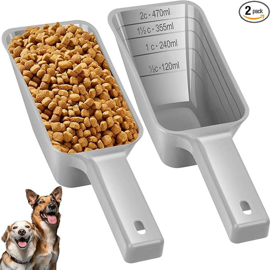 2 Cup Dog Food Scoop(2 Pack), Plastic Pet Food Scoop with Measuring Lines for Accurate Pet Food Portions,Dishwasher Safe (Gray)