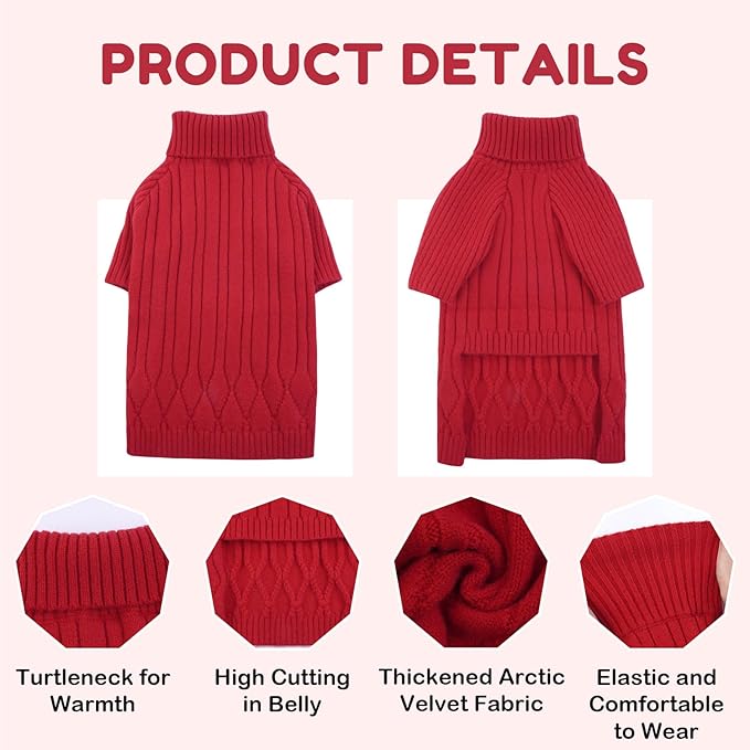 XXL Dog Sweaters for Extra Large Dogs, Warm Winter Fall Turtleneck Knitwear, Christmas Sweater, Pet Sweatshirt Clothes Outfit for Girls Boys, Labrador (Red XXL)