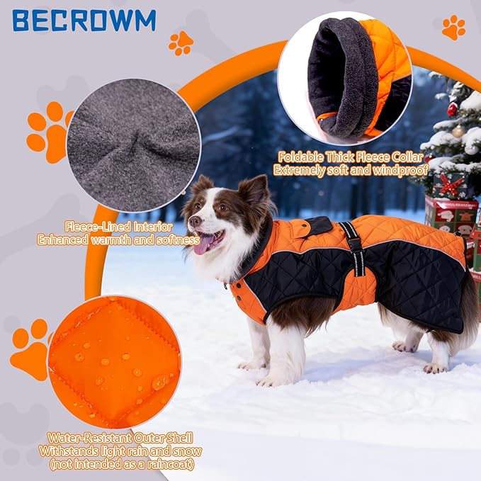 Dog Coat Dogs Winter Coat- Fleece Lined,Water-Resistant,Convertible Collar,Back Reflective Strip&Easy to Wear for Outdoor Walking Dog-Jacket(Orange, X-Large)