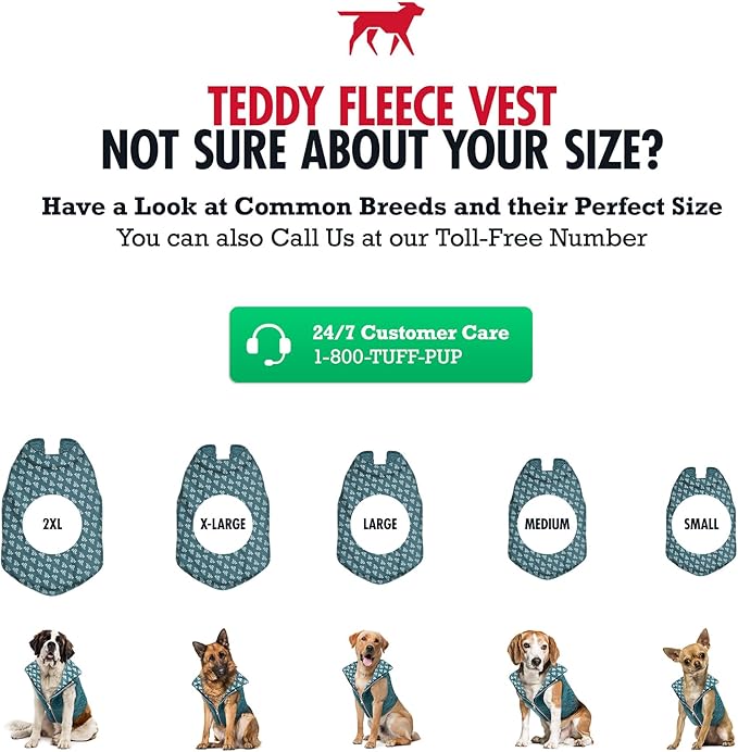 Tuff Pupper Reversible Fleece Sweater Vest for Dogs | Lightweight Comfortable Insulated Jacket | Front Zip Closure | Machine Washable | Built-in Leash Hole | Sizes for All Breeds (Small, Teal)